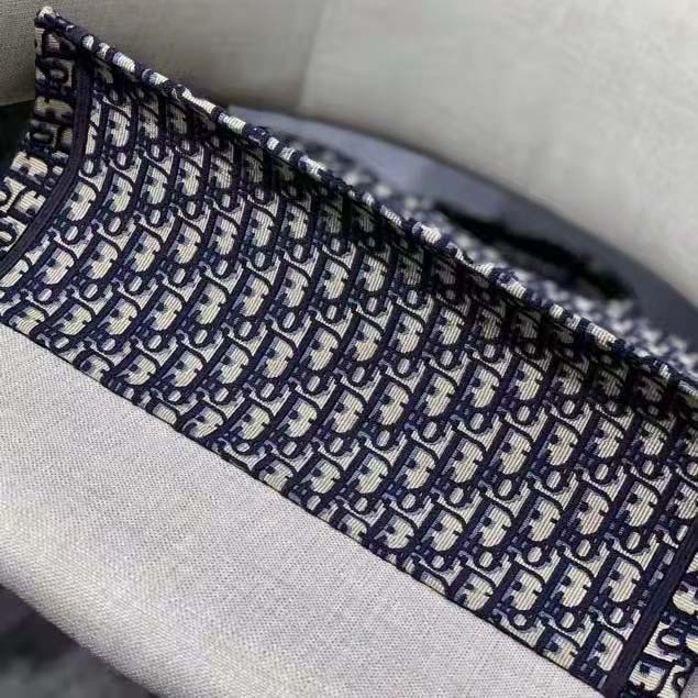 Dior Unisex CD Large Book Tote Navy Blue Dior Oblique Embroidery