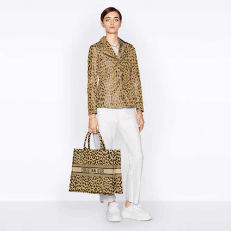 Dior Unisex CD Large Dior Book Tote Beige Multicolor Mizza Embroidery