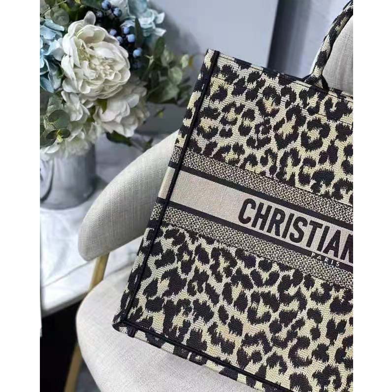 Dior Unisex CD Large Dior Book Tote Beige Multicolor Mizza Embroidery