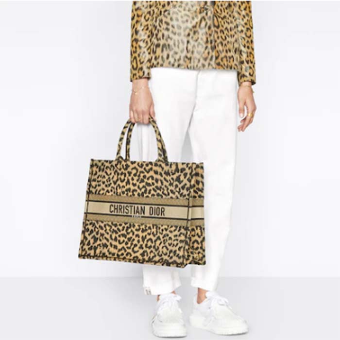 Dior Unisex CD Large Dior Book Tote Beige Multicolor Mizza Embroidery