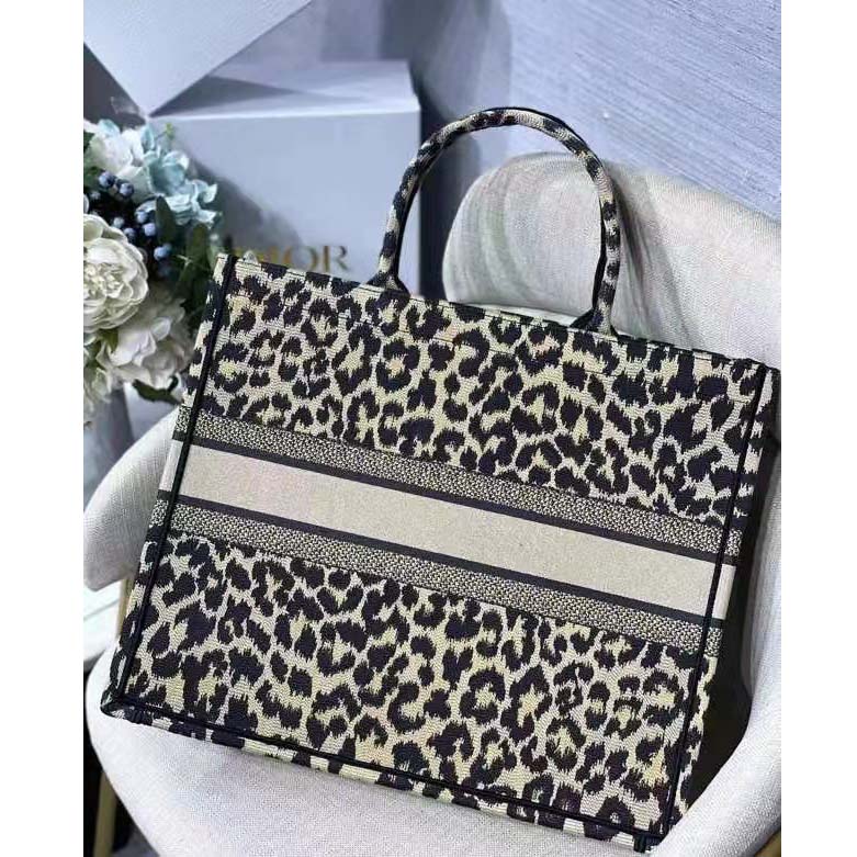 Dior Unisex CD Large Dior Book Tote Beige Multicolor Mizza Embroidery