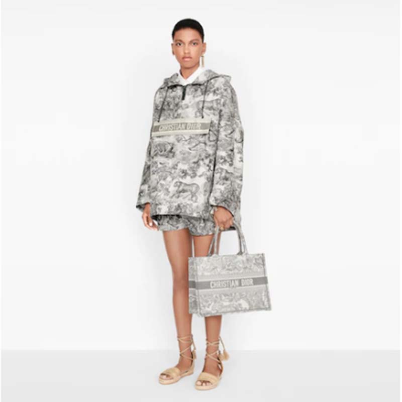 Dior Unisex CD Medium Dior Book Tote Gray Toile De Jouy Embroidery
