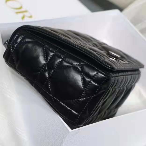 Dior Women CD Large Dior Caro Bag Black Quilted Macrocannage Calfskin