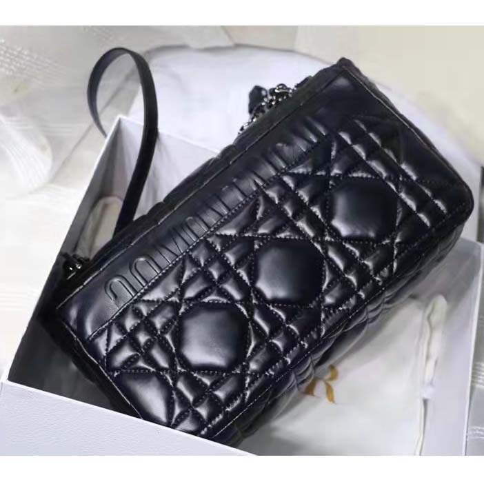 Dior Women CD Large Dior Caro Bag Black Quilted Macrocannage Calfskin