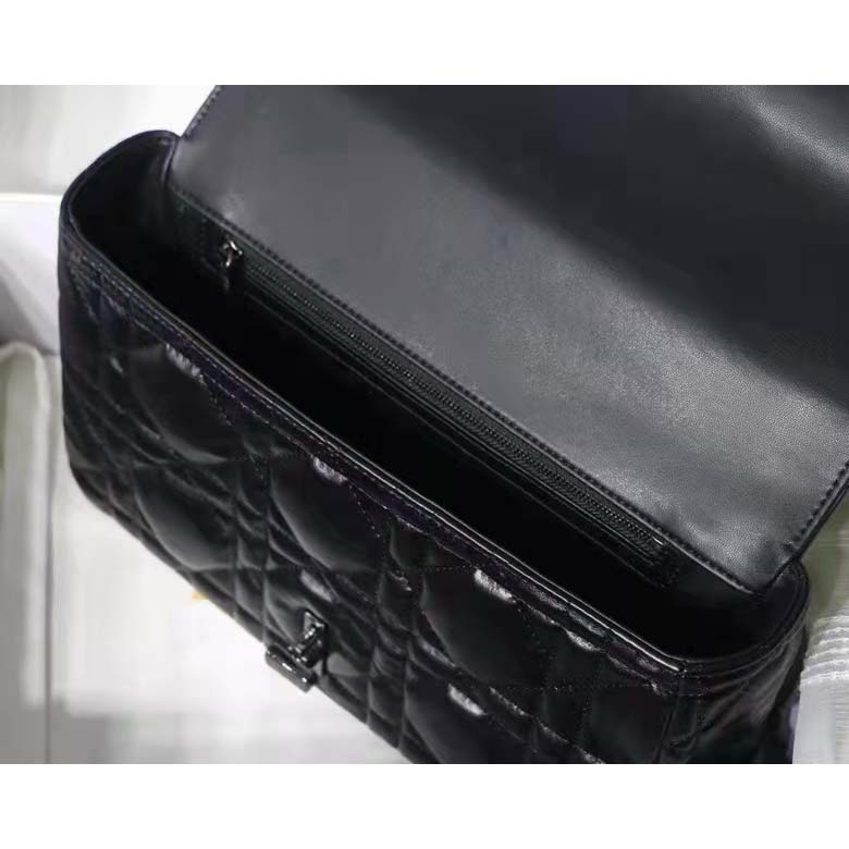Dior Women CD Large Dior Caro Bag Black Quilted Macrocannage Calfskin