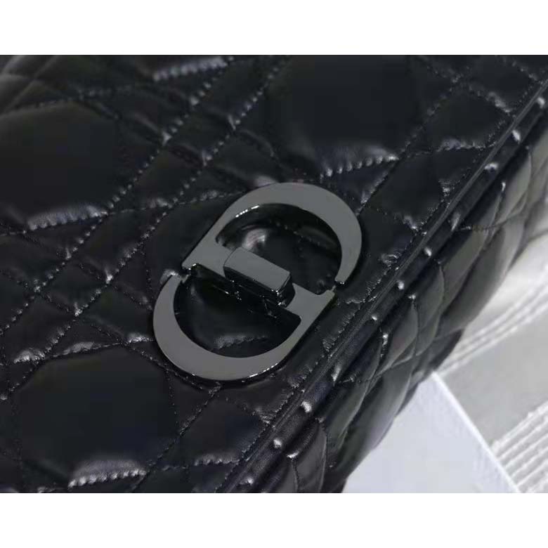 Dior Women CD Large Dior Caro Bag Black Quilted Macrocannage Calfskin