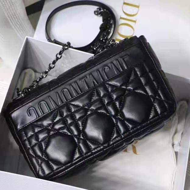 Dior Women CD Medium Dior Caro Bag Black Quilted Macrocannage Calfskin