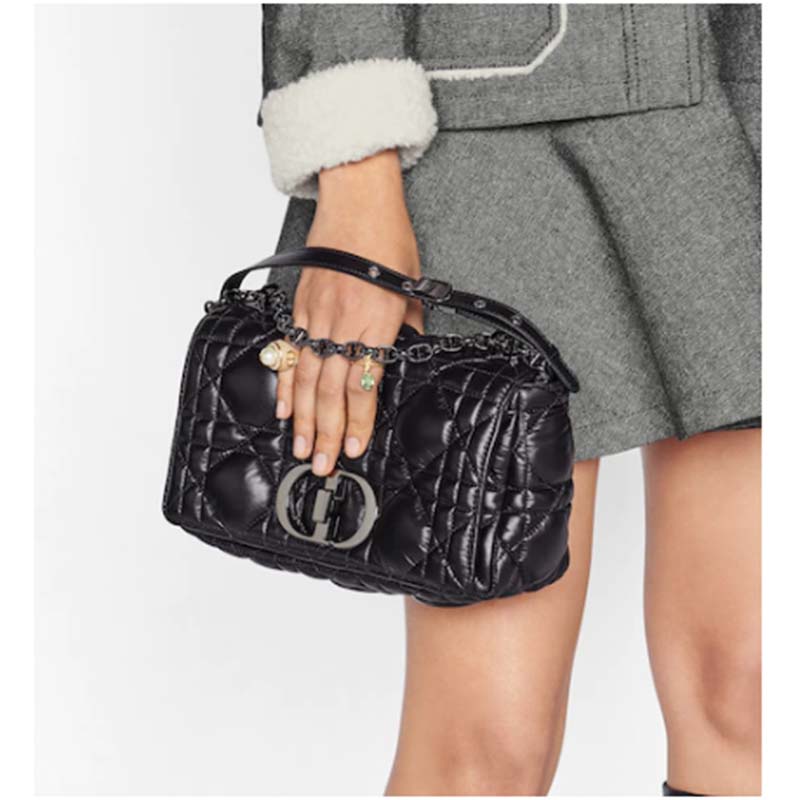 Dior Women CD Medium Dior Caro Bag Black Quilted Macrocannage Calfskin