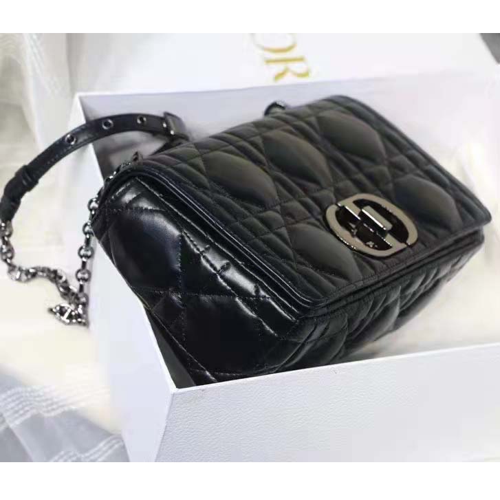 Dior Women CD Medium Dior Caro Bag Black Quilted Macrocannage Calfskin