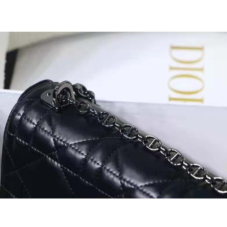 Dior Women CD Medium Dior Caro Bag Black Quilted Macrocannage Calfskin