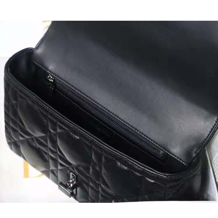 Dior Women CD Medium Dior Caro Bag Black Quilted Macrocannage Calfskin