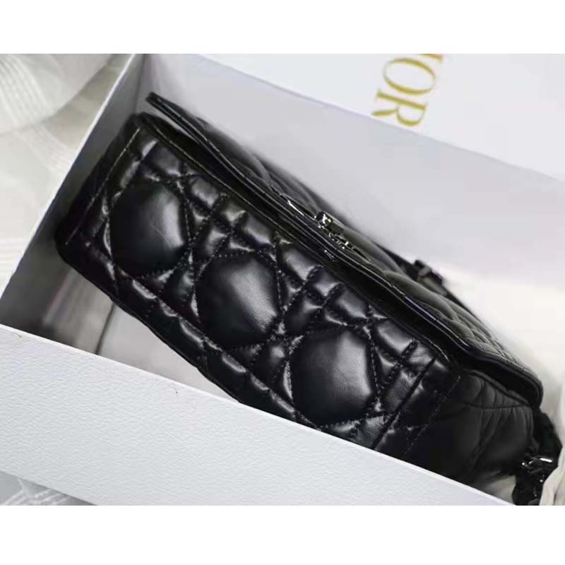 Dior Women CD Medium Dior Caro Bag Black Quilted Macrocannage Calfskin