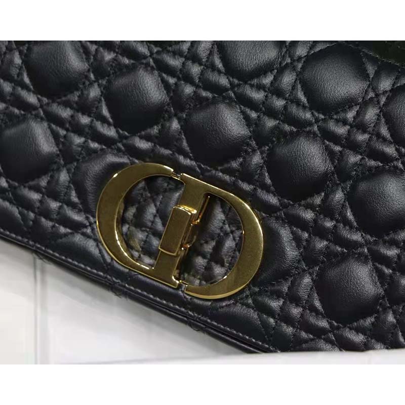 Dior Women CD Medium Dior Caro Bag Black Supple Cannage Calfskin
