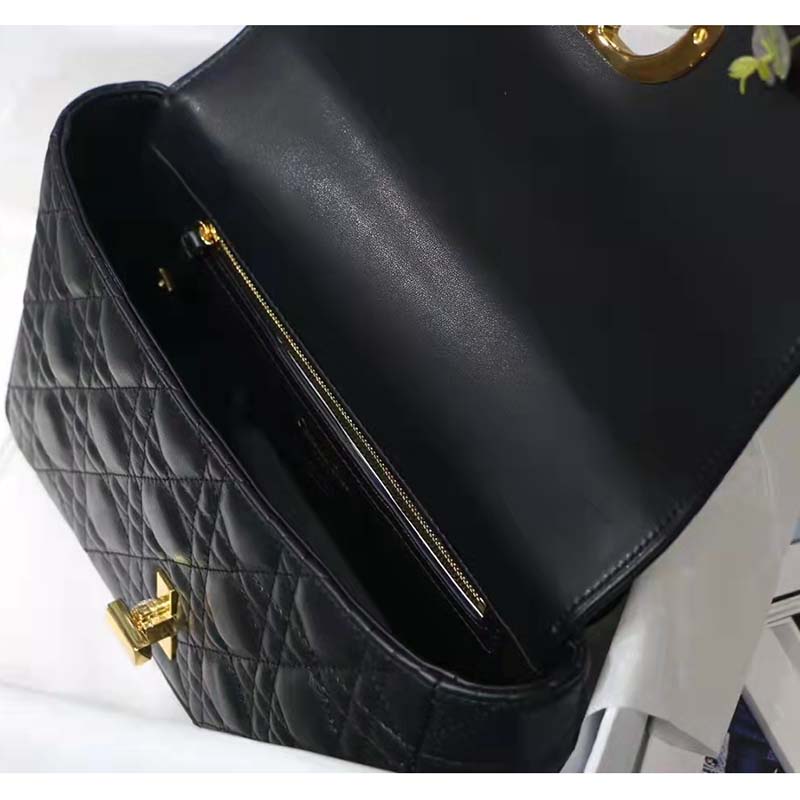 Dior Women CD Medium Dior Caro Bag Black Supple Cannage Calfskin