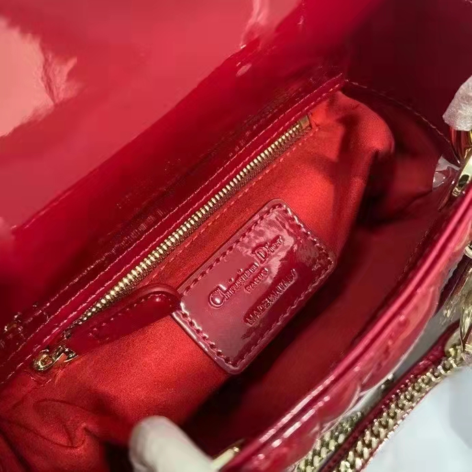 Dior Women CD Mini Lady Dior Bag Cherry Red Patent Cannage Calfskin