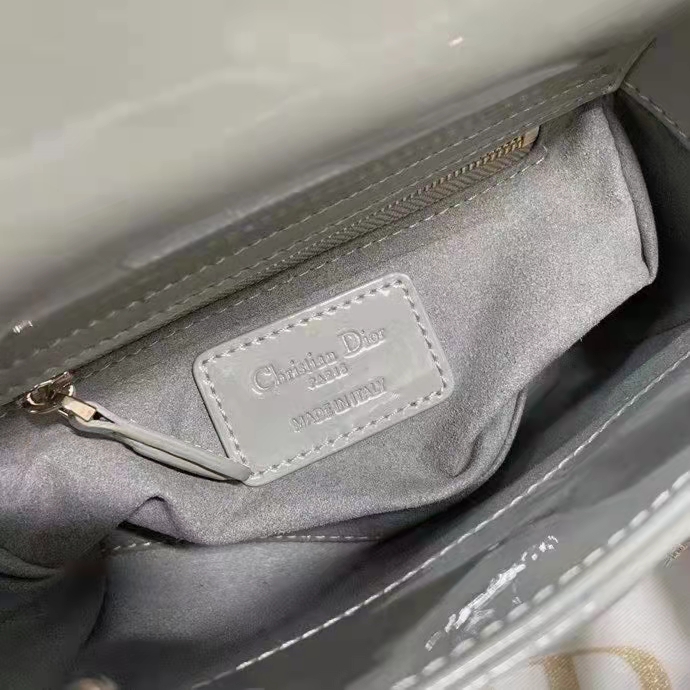 Dior Women CD Mini Lady Dior Bag Gray Patent Cannage Calfskin