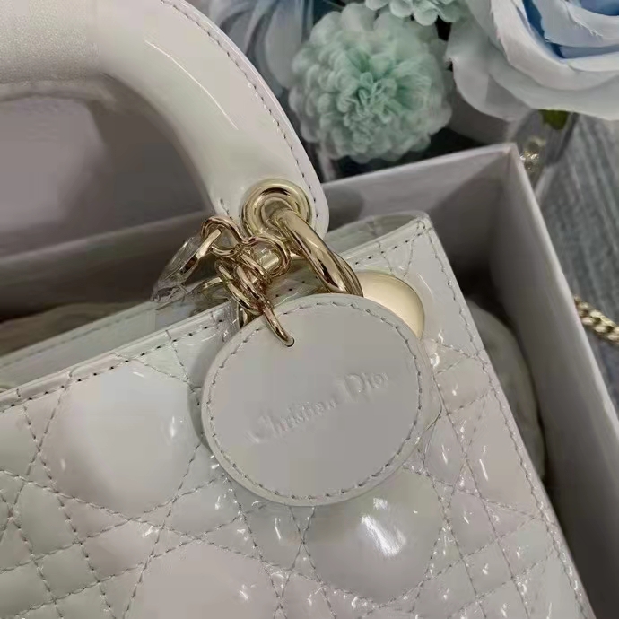 Dior Women CD Mini Lady Dior Bag Latte Patent Cannage Calfskin