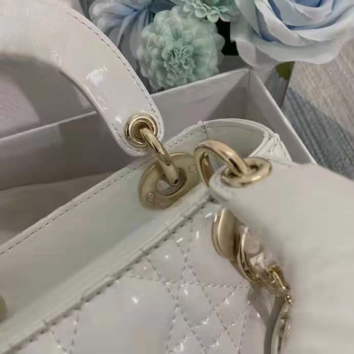 Dior Women CD Mini Lady Dior Bag Latte Patent Cannage Calfskin