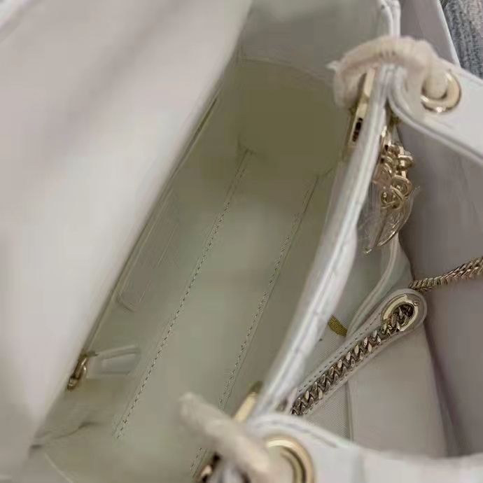 Dior Women CD Mini Lady Dior Bag Latte Patent Cannage Calfskin