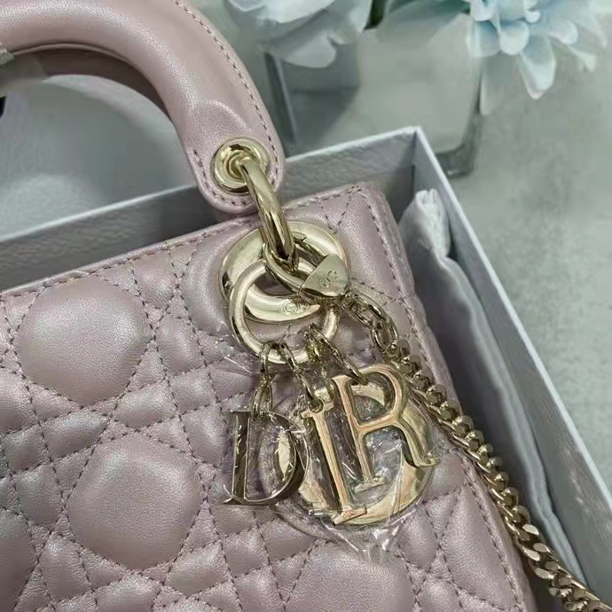 Dior Women CD Mini Lady Dior Bag Lotus Pearlescent Cannage Lambskin