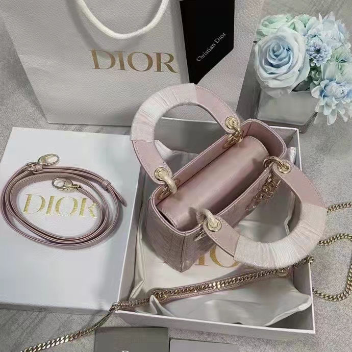 Dior Women CD Mini Lady Dior Bag Lotus Pearlescent Cannage Lambskin