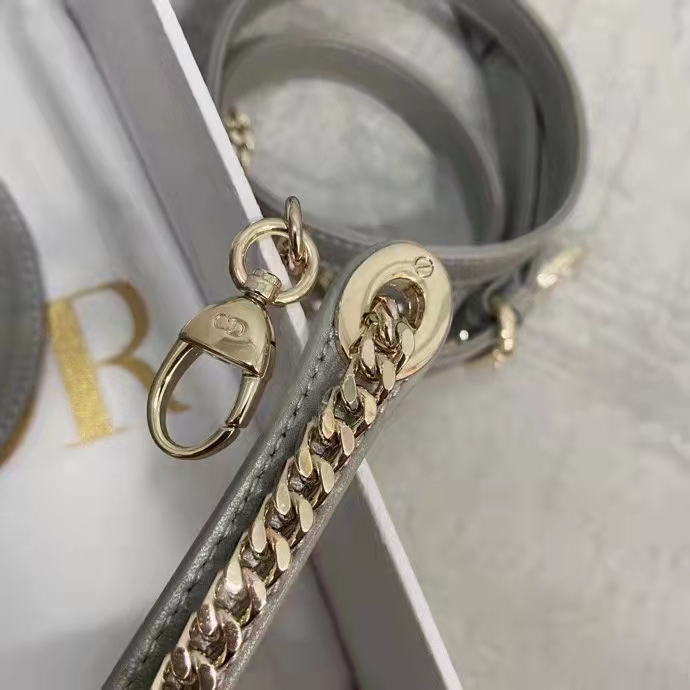 Dior Women CD Mini Lady Dior Bag Opaline Gray Pearlescent Cannage Lambskin