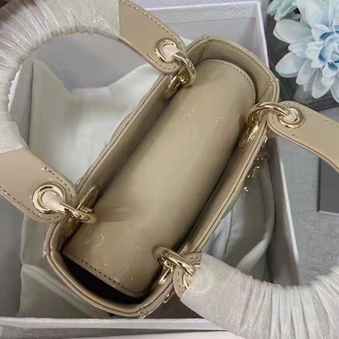 Dior Women CD Mini Lady Dior Bag Pale Yellow Patent Cannage Calfskin