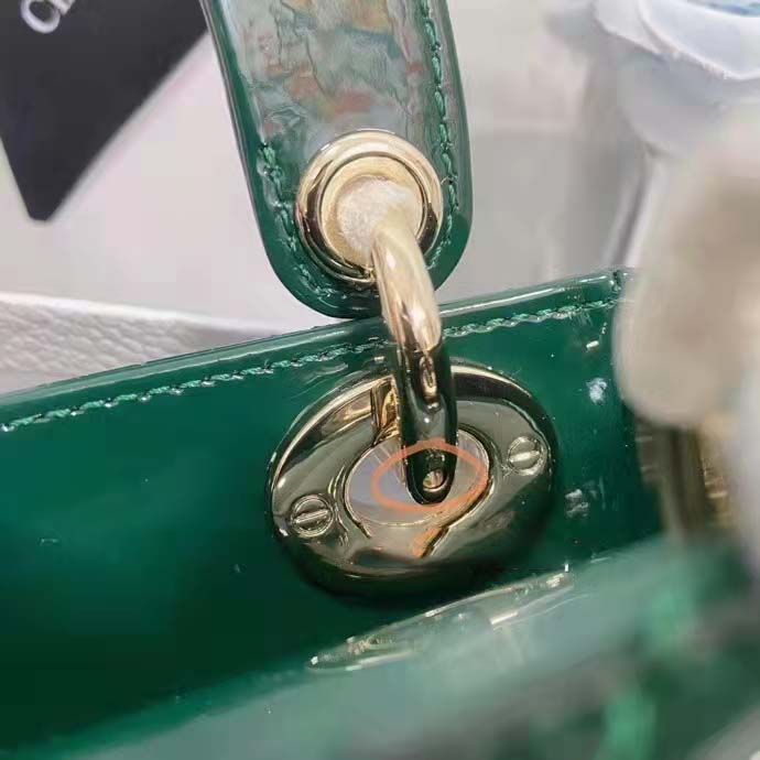 Dior Women CD Mini Lady Dior Bag Pine Green Patent Cannage Calfskin