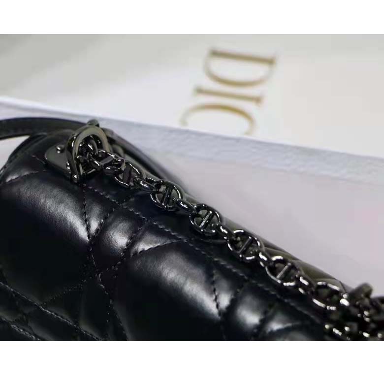 Dior Women CD Small Dior Caro Bag Black Quilted Macrocannage Calfskin