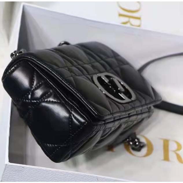 Dior Women CD Small Dior Caro Bag Black Quilted Macrocannage Calfskin