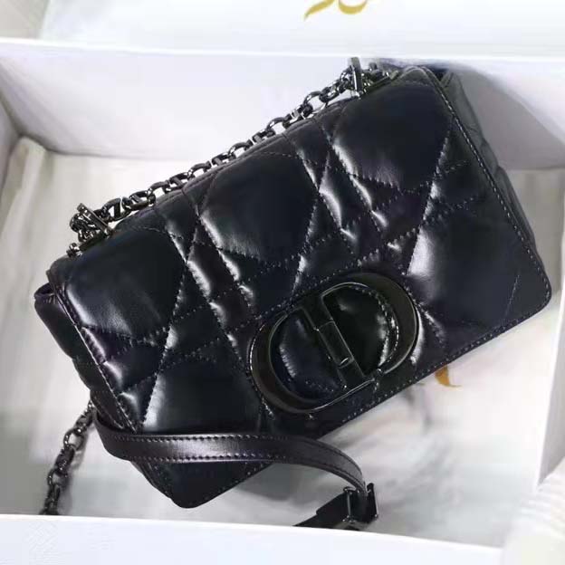 Dior Women CD Small Dior Caro Bag Black Quilted Macrocannage Calfskin