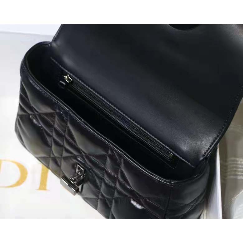 Dior Women CD Small Dior Caro Bag Black Quilted Macrocannage Calfskin