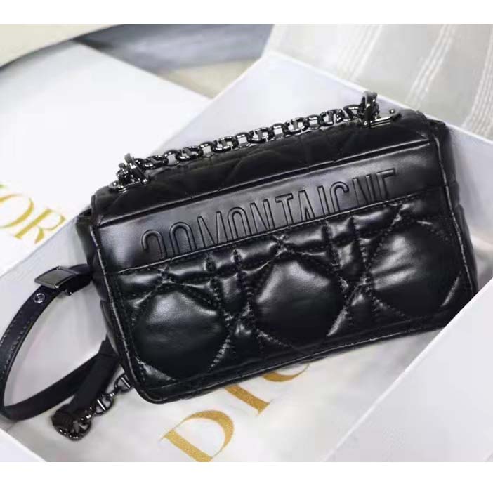 Dior Women CD Small Dior Caro Bag Black Quilted Macrocannage Calfskin