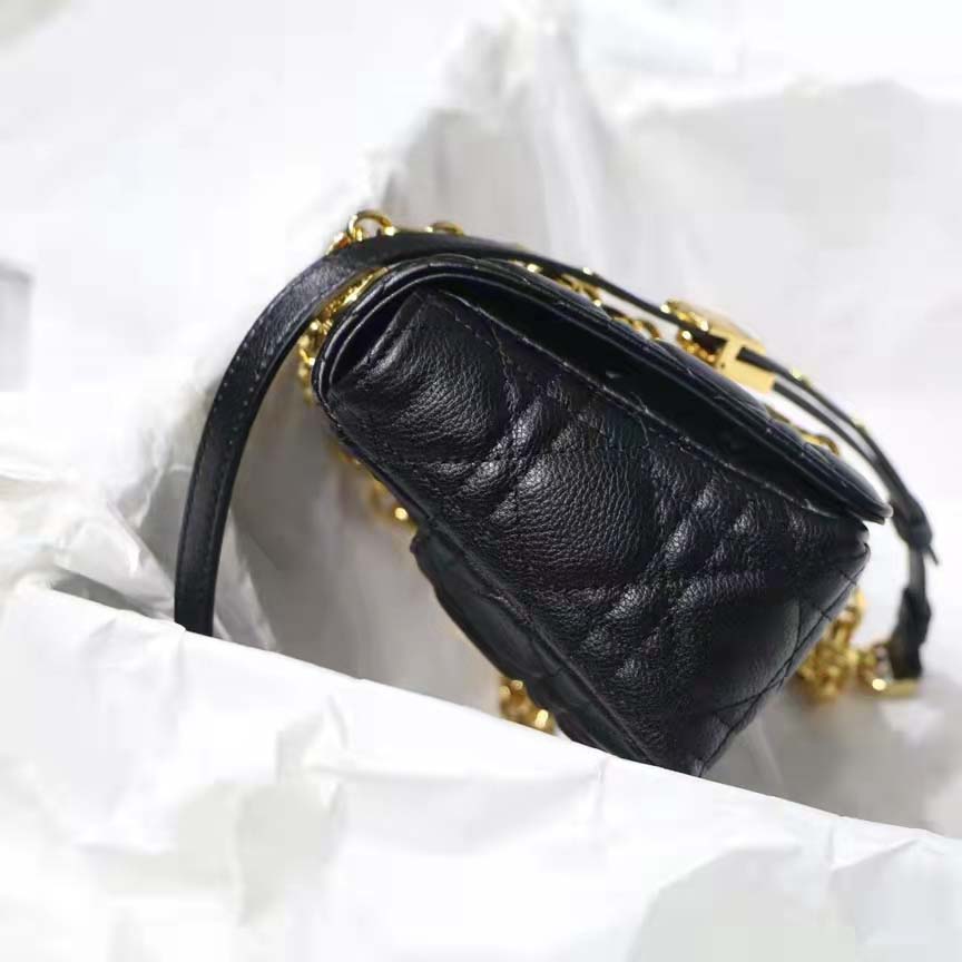Dior Women CD Small Dior Caro Bag Black Supple Cannage Calfskin