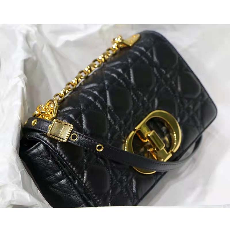 Dior Women CD Small Dior Caro Bag Black Supple Cannage Calfskin