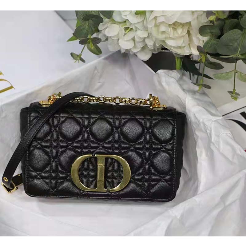 Dior Women CD Small Dior Caro Bag Black Supple Cannage Calfskin