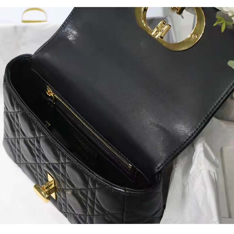 Dior Women CD Small Dior Caro Bag Black Supple Cannage Calfskin