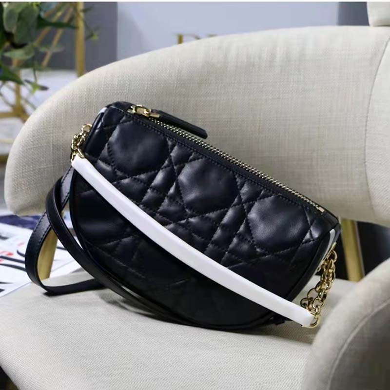 Dior Women CD Small Dior Vibe Hobo Bag Black Cannage Lambskin