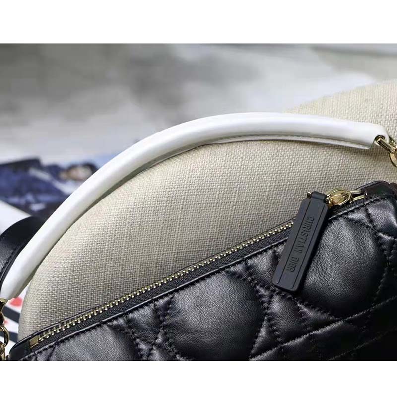 Dior Women CD Small Dior Vibe Hobo Bag Black Cannage Lambskin