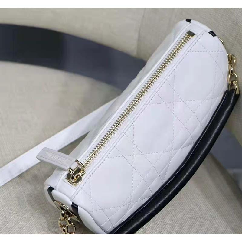 Dior Women CD Small Dior Vibe Hobo Bag White Cannage Lambskin