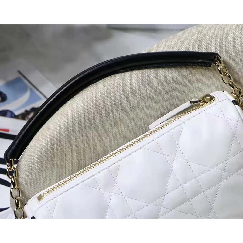 Dior Women CD Small Dior Vibe Hobo Bag White Cannage Lambskin