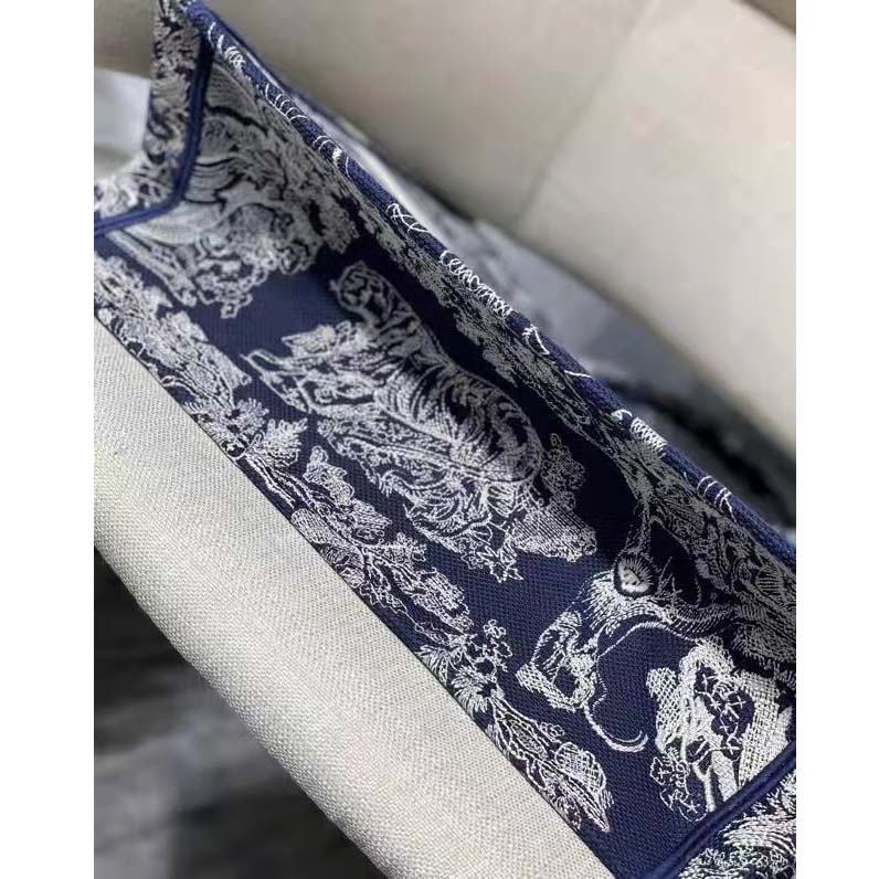 Dior Unisex Large Book Tote Blue Toile De Jouy Reverse Embroidery