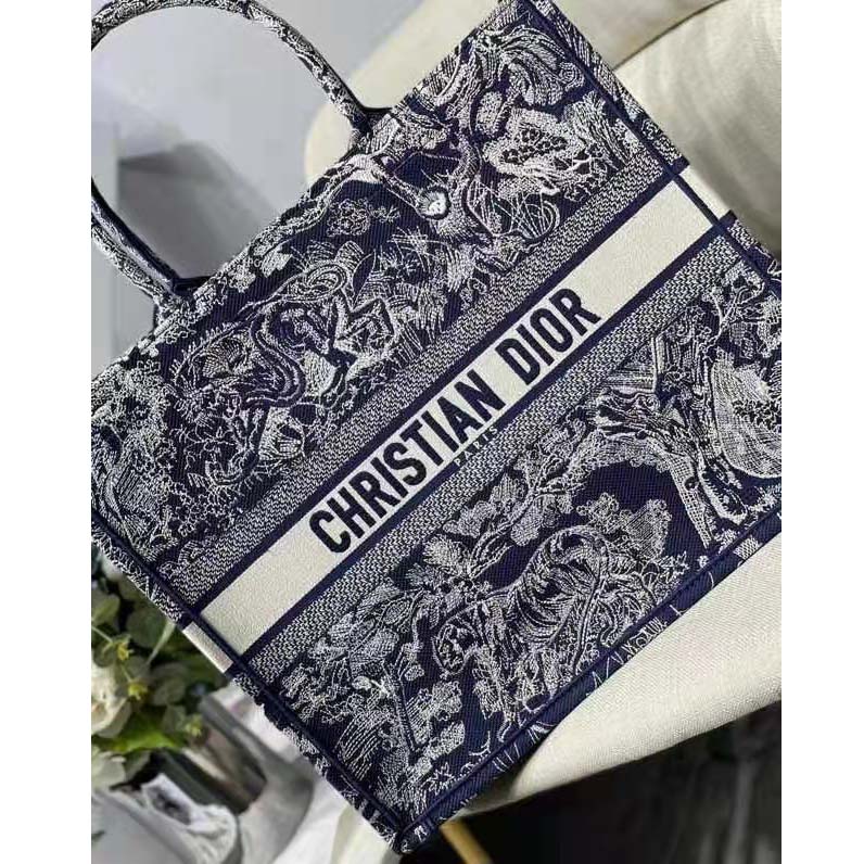 Dior Unisex Large Book Tote Blue Toile De Jouy Reverse Embroidery