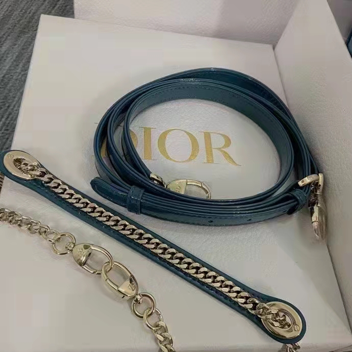 Dior Women Mini Lady Dior Bag Bright Blue Patent Cannage Calfskin