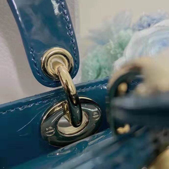 Dior Women Mini Lady Dior Bag Bright Blue Patent Cannage Calfskin