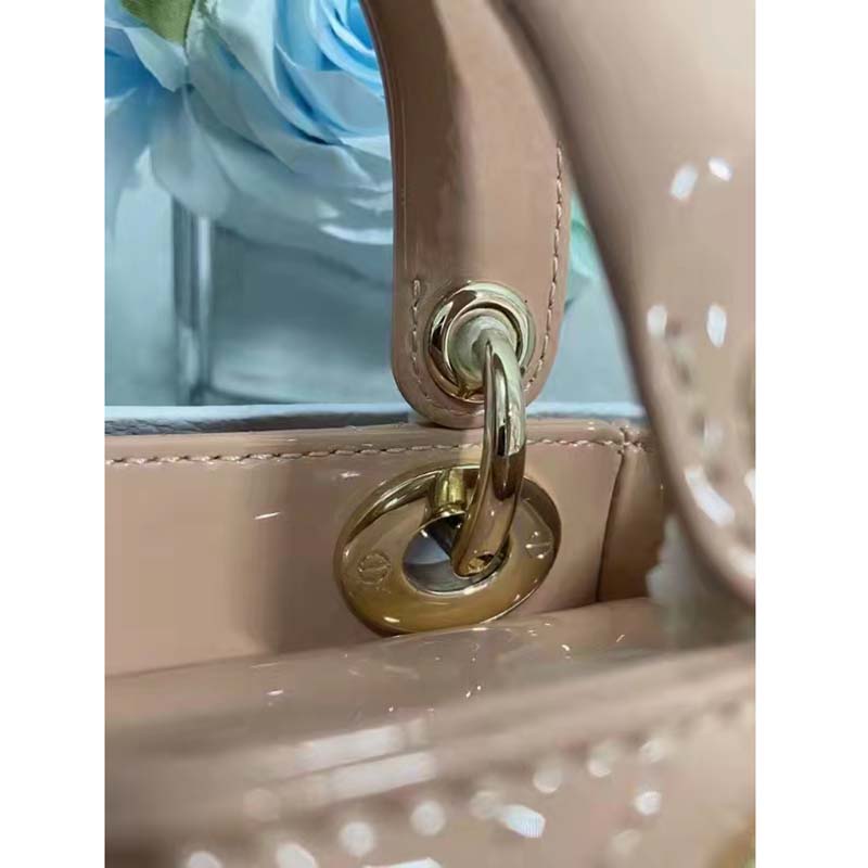 Dior Women Mini Lady Dior Bag Rose Des Vents Patent Cannage Calfskin