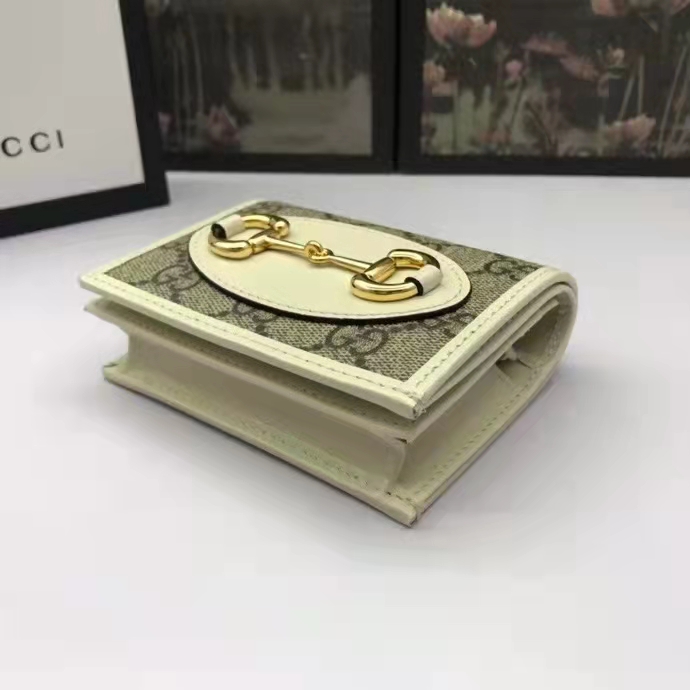 Gucci GG Unisex 1955 Horsebit Card Case Wallet Beige Ebony GG Supreme Canvas
