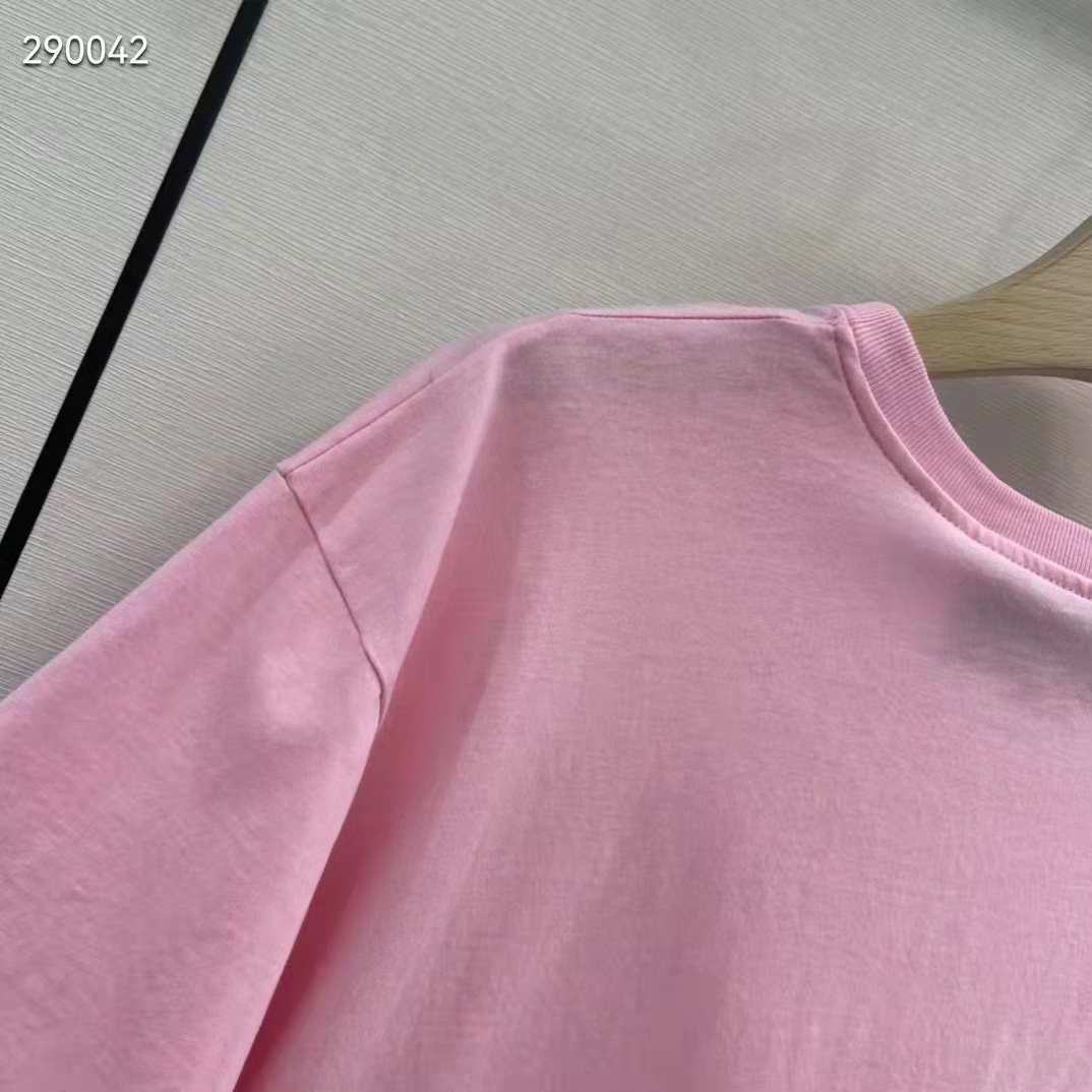 Gucci Women GG Interlocking G Heart T-Shirt Pink Cotton Jersey Crewneck Oversize Fit
