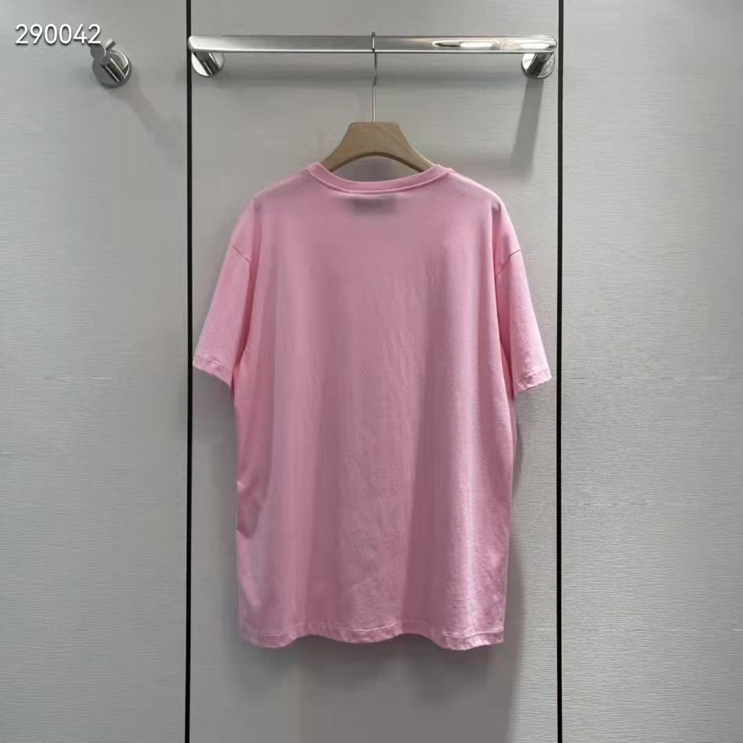 Gucci Women GG Interlocking G Heart T-Shirt Pink Cotton Jersey Crewneck Oversize Fit