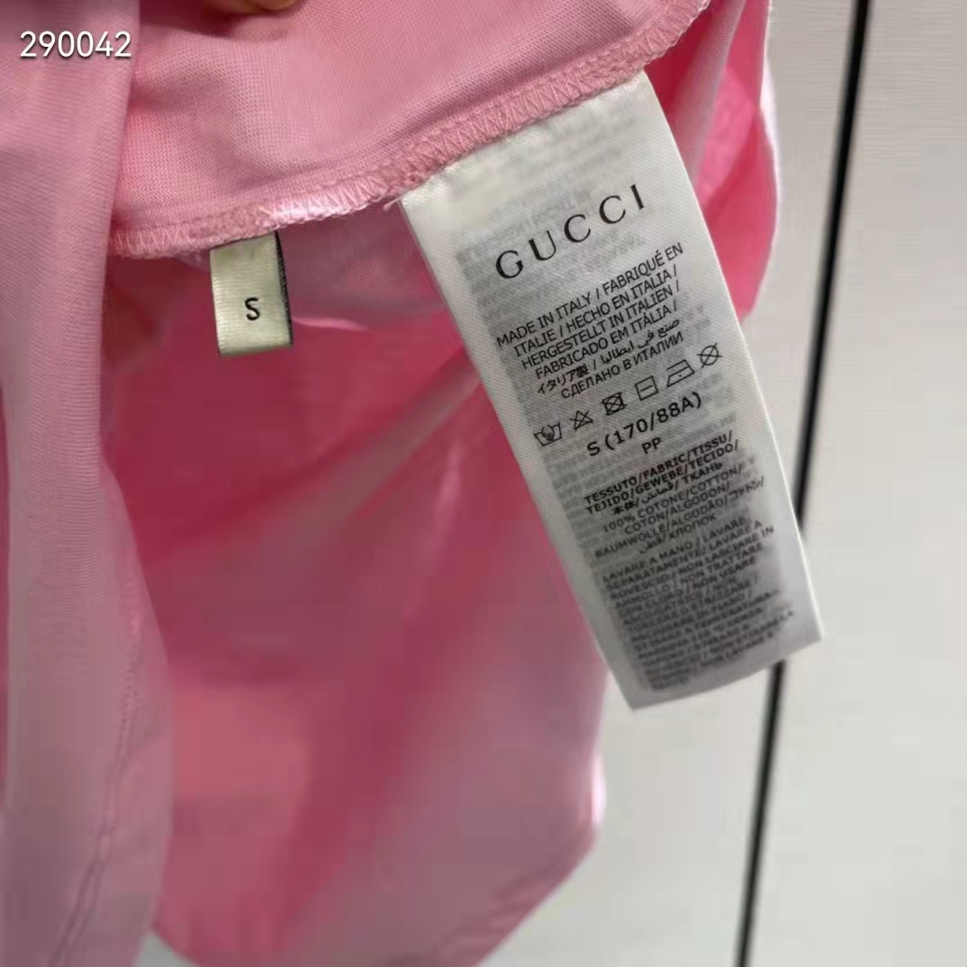 Gucci Women GG Interlocking G Heart T-Shirt Pink Cotton Jersey Crewneck Oversize Fit